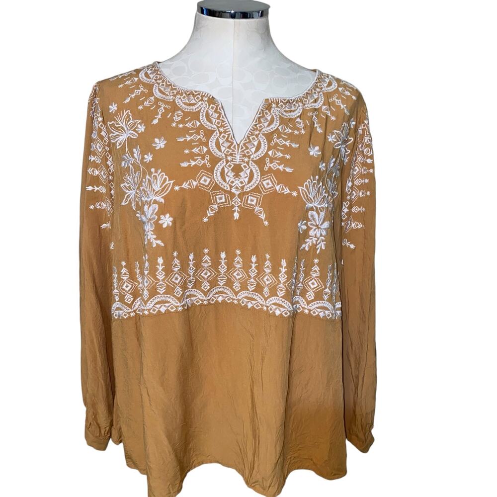 Savanna Jane Marigold Embroidered Long Sleeve Blouse Plus Size 1X - Picture 2 of 12
